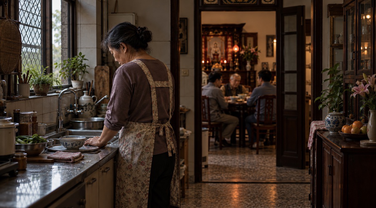 祭祖都是媳婦煮?女子獨自在廚房忙碌,門外家人圍坐用餐